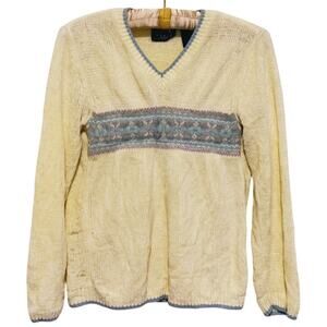 Vintage Crazy Horse Wool Rabbit V-Neck Grandma Sweater Medium Cream Cottage